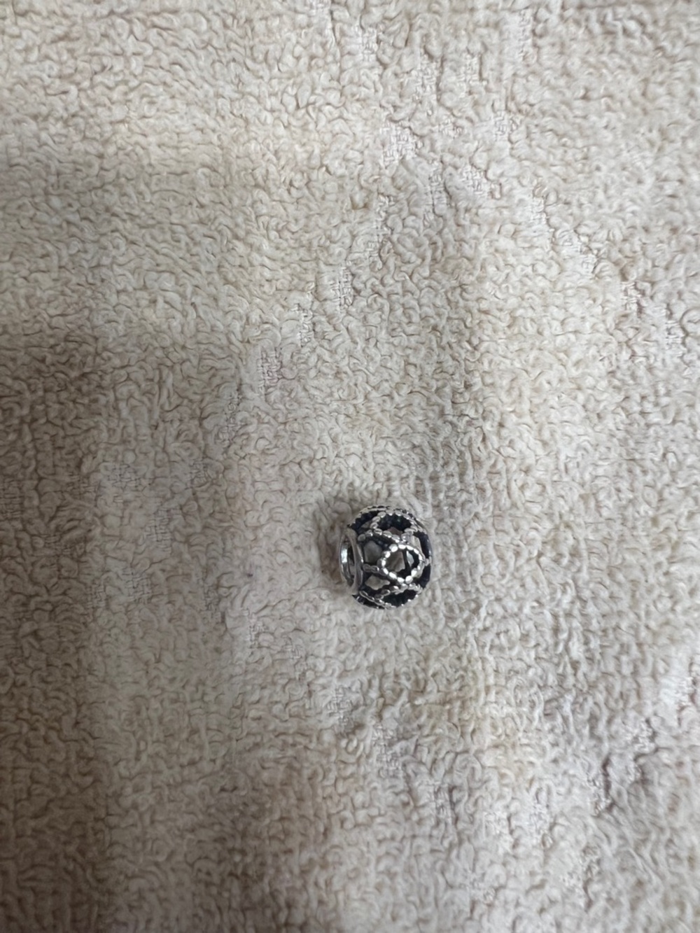 Pandora Silver Filigree Charm Bead with Black Accents